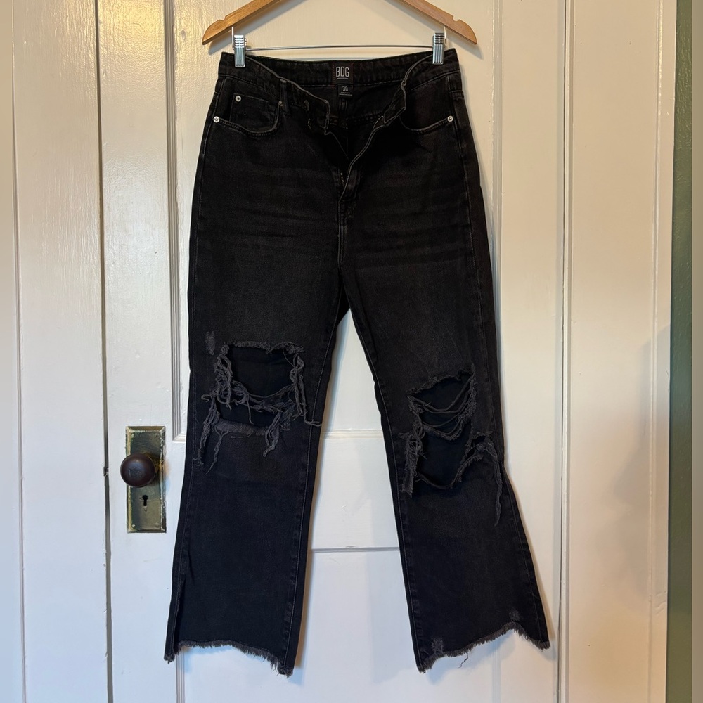 Urban Outfitters Black Distressed Wide Leg Jeans